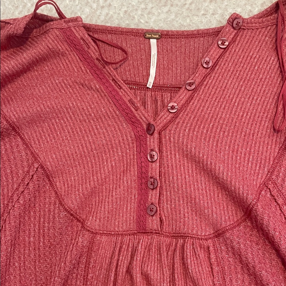 Free People Ribbed Button-Front Blouse - Rose - Picture 6 of 7